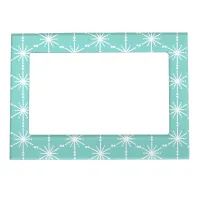 Elegant Snowflake Patterned Aqua Blue Christmas Magnetic Frame