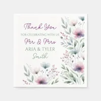 Sage Green and Plum Purple Botanical Wedding Napkins