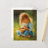The Adorable Little Girl and Her Kitten Postcard