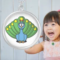 Adorable Peacock Cartoon Cute Animal Silver Plated Necklace