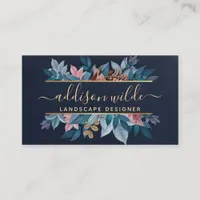 Navy Gold Chic Botanical Leaves Modern Foliage Business Card