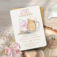 A Baby Girl is Brewing Pink Bottle Baby Shower Invitation