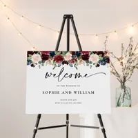 Boho Burgundy Blush Flower Wedding Welcome Sign 