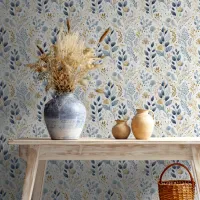 Sweet Floral Dusty Blue Gold ID1045 Wallpaper