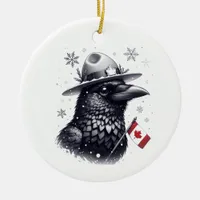 Canadian Winter Raven Ceramic Ornament