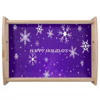 White Snowflakes Blue-Purple Large Serving Tray