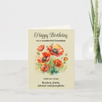 Grandma Rustic Red Poppies Floral Happy Birthday Card