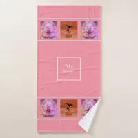 Company logo photo collage pink white business bath towel