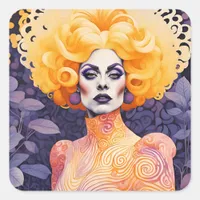 Gorgeous Drag Queen Red Hair Square Sticker