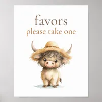 Cute Highland Cow Favors Sign Baby Shower