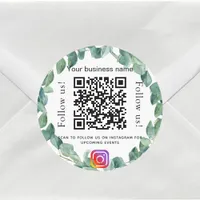 Eucalyptus greenery business qr code instagram classic round sticker