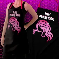 Custom Beauty Salon Name Black & Hot Pink Staff Ap Apron