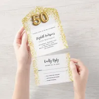 50th birthday white gold party RSVP All In One Invitation