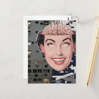 surreal ok to be scared woman collage postcard