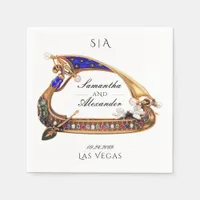 Venetian Gondola Ornate Black & White Wedding Napkins