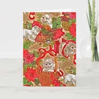 Vintage Christmas Kitties Digitally Altered Holiday Card