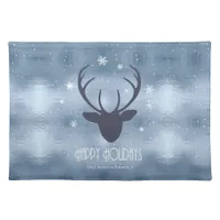 Deer Antlers Silhouette & Snowflakes Blue ID861 Cloth Placemat