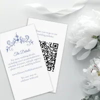 Elegant Vintage Romance Dusty Blue QR Code Wedding Enclosure Card