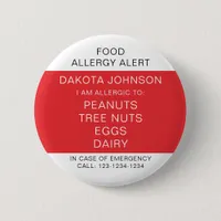 RED Kids Personalized Allergy I Am Allergic To  Button