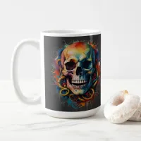 Skull Head with multi-colored Paint Splashes Coffee Mug