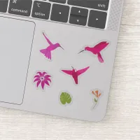 Pretty Pink Purple Hummingbirds and Flowers Sticker