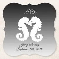 Personalized Black  White Seahorse Wedding Coaster