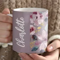 Lilac Floral Pattern Monogram  Coffee Mug