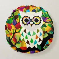 Pretty Colorful Owl Art  Round Pillow