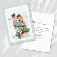 Sage Green Minimalist Photo Wedding Thank You Card