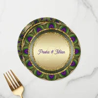 Peacock Feathers Gold Modern Indian Wedding Menu