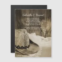 Cowboy Hat Barn Wood Western Wedding Save the Date Magnetic Invitation