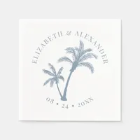 Palm Tree Tropical Beach Wedding Dusty Blue Napkins