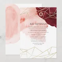 Burgundy Blush Watercolor Geometric Bat Mitzvah Invitation