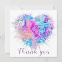 Colorful Watercolor Doodle Heart Thank You Card