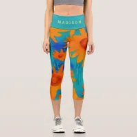 colorful orange sunflowers stylish modern art  capri leggings