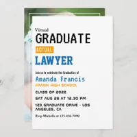 Orange and Blue Virtual Graduation Photo Invitation