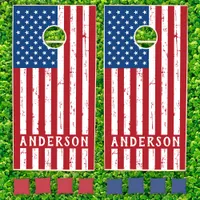 American Flag Red White Blue Personalize Patriotic Cornhole Set