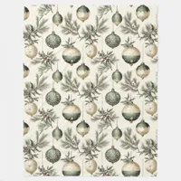 Sage Green and Gold Christmas Ornaments Fleece Blanket