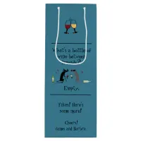 Bottle of Wine Between Friends Funny Cat Wine Gift Bag