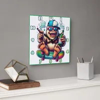 Chill yeti enjoying a skateboarding party vibe square wall clock