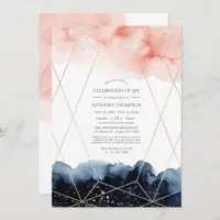 Navy and Blush Geometric Celebration of Life Invit Invitation