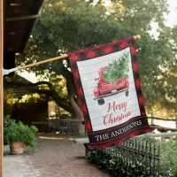 Vintage Red Truck With Christmas Tree Retro Custom House Flag