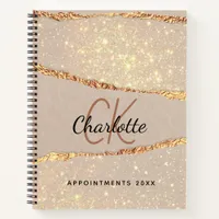 Beige gold agate marble monogram notebook