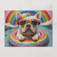 Funny French Bulldog Floating Colorful Postcard