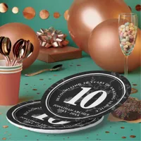 Elegant Black Marble 10 Years Work Anniversary Paper Plates