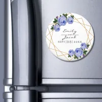 Blue Floral Wed Elegant Gold Glitter Geometric Magnet