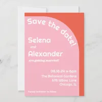 Bold Retro Pink & Orange Brightly Colored Wedding Save The Date