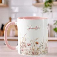 Wildflowers beige pink name mug