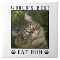 World's Best Cat Mom Paw Prints Pet Photo Frame Ceramic Tile