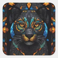 Large Black Cat Mosaic stained Glass effect  Square Sticker